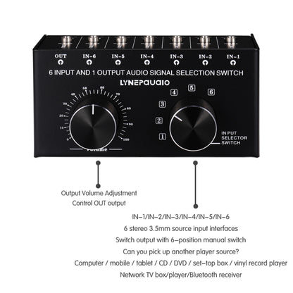 B017 6 Input 1 Output Audio Signal Selection Switcher Output Volume Adjustment Control 3.5mm Interface -  by buy2fix | Online Shopping UK | buy2fix