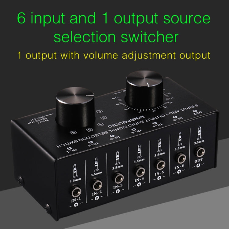 B017 6 Input 1 Output Audio Signal Selection Switcher Output Volume Adjustment Control 3.5mm Interface -  by buy2fix | Online Shopping UK | buy2fix