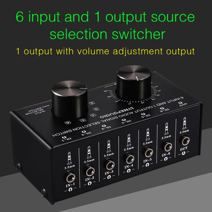 B017 6 Input 1 Output Audio Signal Selection Switcher Output Volume Adjustment Control 3.5mm Interface -  by buy2fix | Online Shopping UK | buy2fix