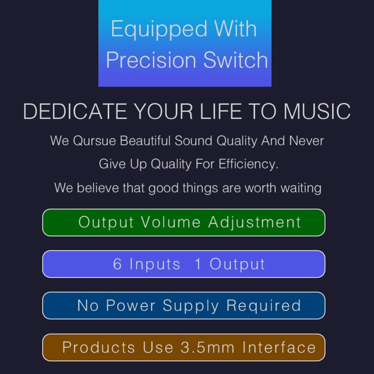 B017 6 Input 1 Output Audio Signal Selection Switcher Output Volume Adjustment Control 3.5mm Interface -  by buy2fix | Online Shopping UK | buy2fix