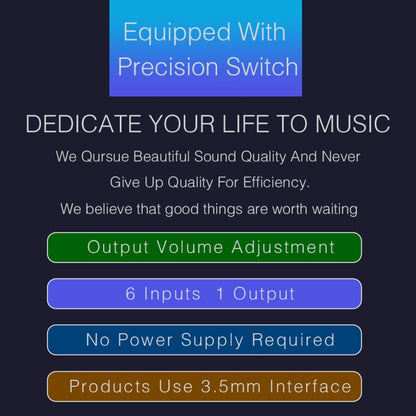 B017 6 Input 1 Output Audio Signal Selection Switcher Output Volume Adjustment Control 3.5mm Interface -  by buy2fix | Online Shopping UK | buy2fix