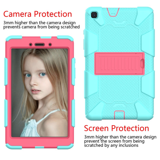 For Galaxy Tab A8.0 2019 / T290 Shockproof Two-Color Silicone Protection Case with Holder(TeaL+Hot Pink) - Other Galaxy Tab PC by buy2fix | Online Shopping UK | buy2fix