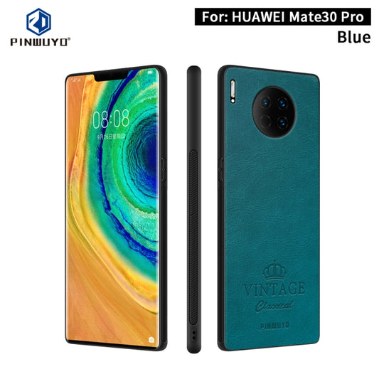 For Huawei Mate 30 Pro PINWUYO Pin Rui Series Classical Leather, PC + TPU + PU Leather Waterproof and Anti-fall All-inclusive Protective Case(Blue) - Huawei Cases by PINWUYO | Online Shopping UK | buy2fix