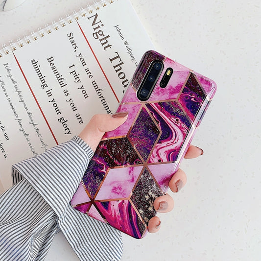 For Huawei P30 Pro   Plating Colorful Geometric Pattern Mosaic Marble TPU Mobile Phone Case(Magenta PJ5) - Huawei Cases by buy2fix | Online Shopping UK | buy2fix