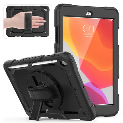 For iPad 10.2 Shockproof Colorful Silica Gel + PC Protective Case with Holder & Shoulder Strap & Hand Strap & Pen Slot(Black) by buy2fix