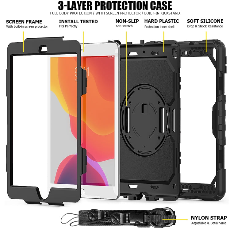For iPad 10.2 Shockproof Colorful Silica Gel + PC Protective Case with Holder & Shoulder Strap & Hand Strap & Pen Slot(Black) by buy2fix