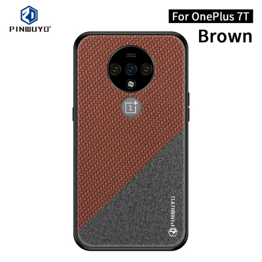 For Oneplus 7T PINWUYO Rong Series  Shockproof PC + TPU+ Chemical Fiber Cloth Protective Cover(Brown) - OnePlus Cases by PINWUYO | Online Shopping UK | buy2fix