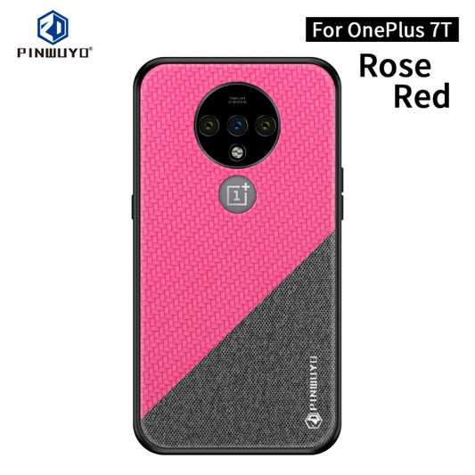 For Oneplus 7T PINWUYO Rong Series  Shockproof PC + TPU+ Chemical Fiber Cloth Protective Cover(Red) - OnePlus Cases by PINWUYO | Online Shopping UK | buy2fix