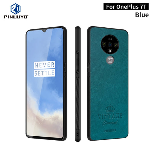 For Oneplus 7T PINWUYO Pin Rui Series Classical Leather, PC + TPU + PU Leather Waterproof And Anti-fall All-inclusive Protective Shell(Blue) - OnePlus Cases by PINWUYO | Online Shopping UK | buy2fix
