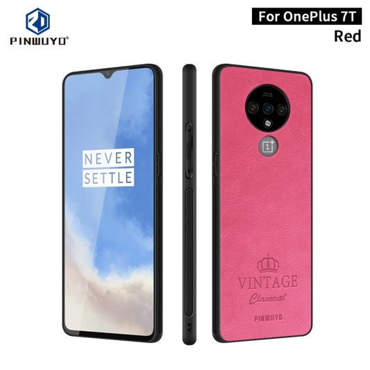 For Oneplus 7T PINWUYO Pin Rui Series Classical Leather, PC + TPU + PU Leather Waterproof And Anti-fall All-inclusive Protective Shell(Red) - OnePlus Cases by PINWUYO | Online Shopping UK | buy2fix