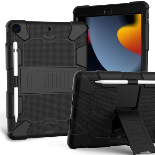 For iPad 10.2 Shockproof Two-Color Silicone Protection Case with Holder & Pen Slot(Black) - iPad 10.2 Cases by buy2fix | Online Shopping UK | buy2fix