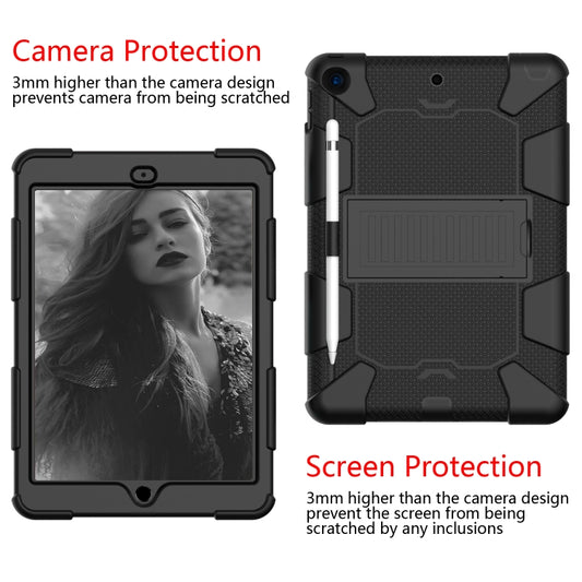 For iPad 10.2 Shockproof Two-Color Silicone Protection Case with Holder & Pen Slot(Black) - iPad 10.2 Cases by buy2fix | Online Shopping UK | buy2fix