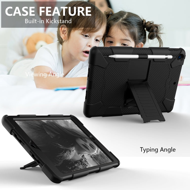 For iPad 10.2 Shockproof Two-Color Silicone Protection Case with Holder & Pen Slot(Black) - iPad 10.2 Cases by buy2fix | Online Shopping UK | buy2fix