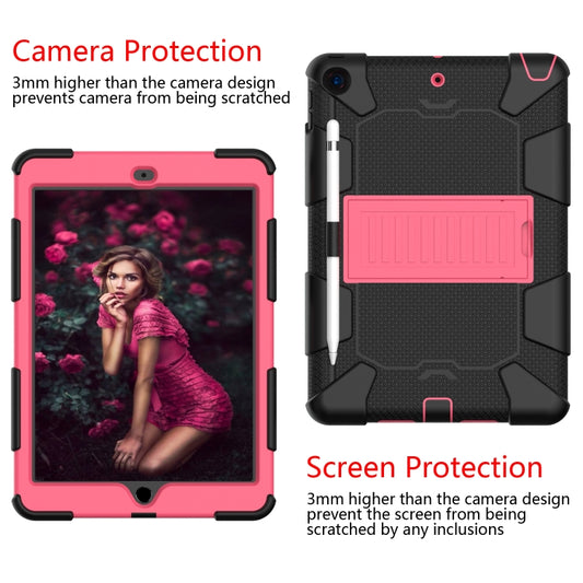 For iPad 10.2 Shockproof Two-Color Silicone Protection Case with Holder & Pen Slot(Black+Hot Pink) by buy2fix