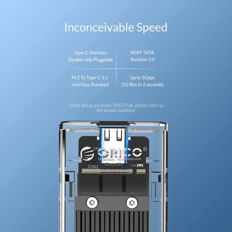 ORICO TCM2F-C3 NGFF M.2 Hard Drive Enclosure,Tool Free Type-C Interface Transparent Hard Disk Box - HDD Enclosure by ORICO | Online Shopping UK | buy2fix