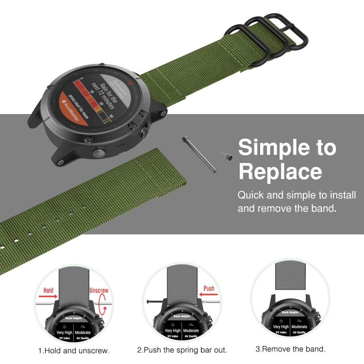 For Garmin Fenix 3 / 5X Universal 26MM Three-ring Nylon Watch Band(Army Green) - Watch Bands by buy2fix | Online Shopping UK | buy2fix