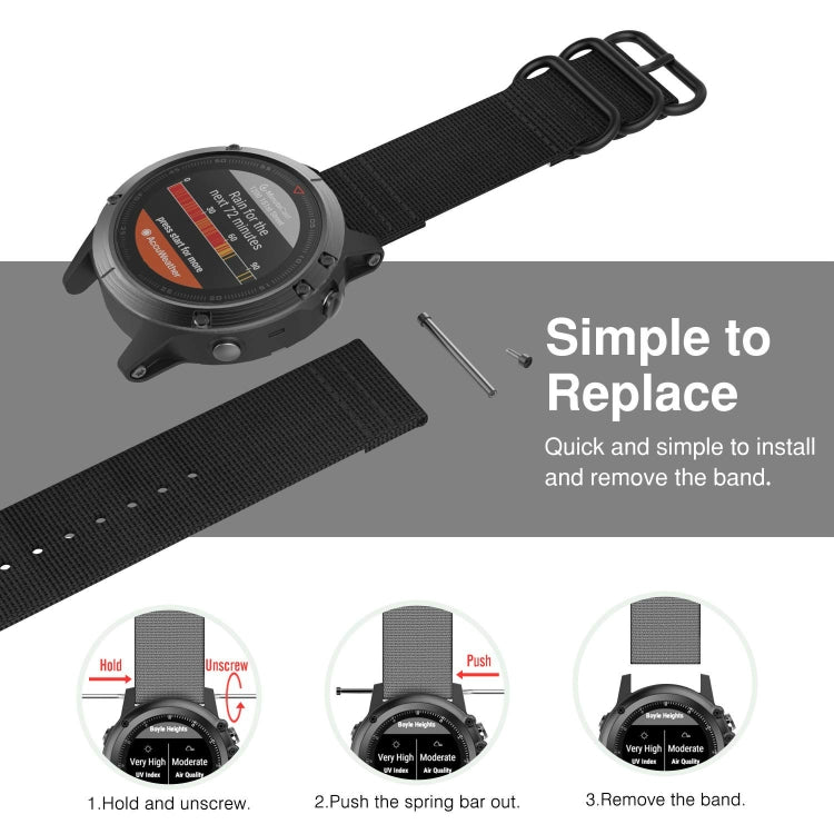 For Garmin Fenix 3 / 5X Universal 26MM Three-ring Nylon Watch Band(Black) - Watch Bands by buy2fix | Online Shopping UK | buy2fix