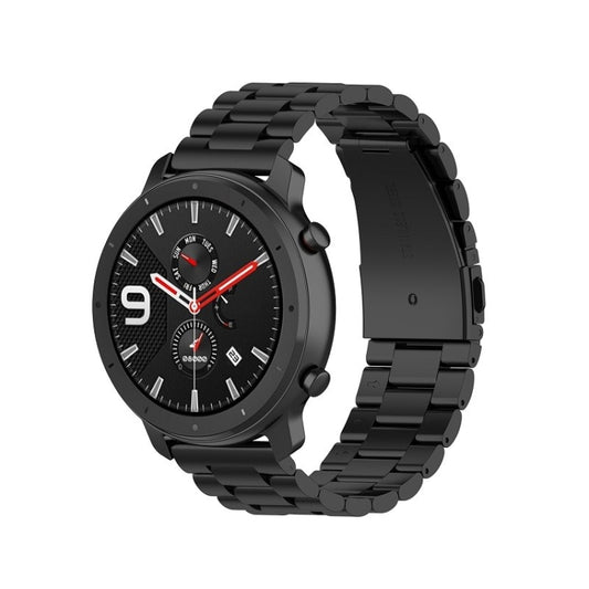 Suitable For Samsung Gear S2 Sport / Galaxy Watch Active 2 20mm 3-Beads Stainless Steel Metal Watch Band (black) - Watch Bands by buy2fix | Online Shopping UK | buy2fix