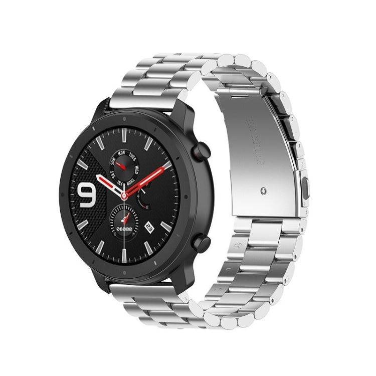 Suitable For Samsung Gear S2 Sport / Galaxy Watch Active 2 20mm 3-Beads Stainless Steel Metal Watch Band (Silver) - Watch Bands by buy2fix | Online Shopping UK | buy2fix