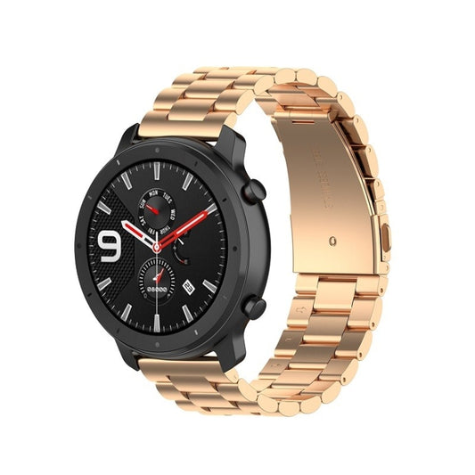 Suitable For Samsung Gear S2 Sport / Galaxy Watch Active 2 20mm 3-Beads Stainless Steel Metal Watch Band (rose gold) - Watch Bands by buy2fix | Online Shopping UK | buy2fix