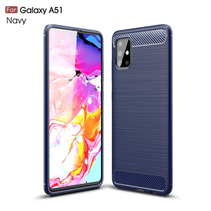 For Galaxy A51 Brushed Texture Carbon Fiber TPU Case(Navy Blue) by buy2fix