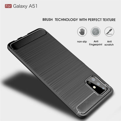 For Galaxy A51 Brushed Texture Carbon Fiber TPU Case(Navy Blue) by buy2fix