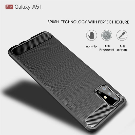For Galaxy A51 Brushed Texture Carbon Fiber TPU Case(Navy Blue) by buy2fix