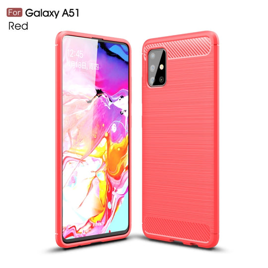 Pour Galaxy A51 Coque TPU en fibre de carbone à texture brossée (rouge)