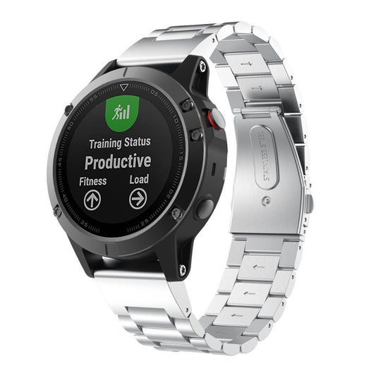 For Garmin Fenix 5S Three-Bead Stainless Steel Metal Watch Band（Silver）, Size:20MM - Watch Bands by buy2fix | Online Shopping UK | buy2fix