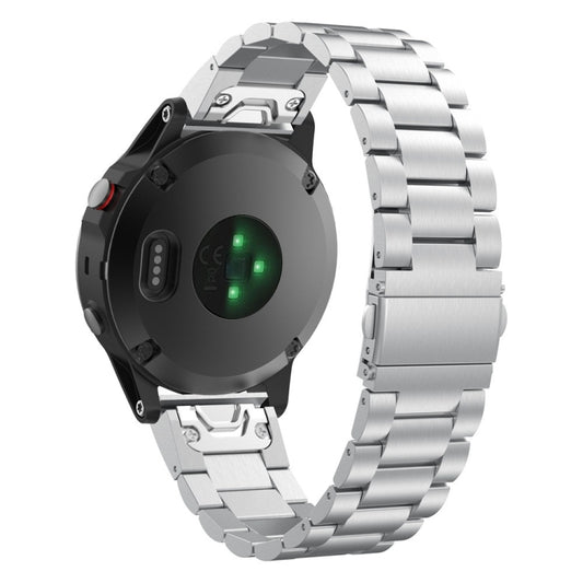 For Garmin Fenix 5S Three-Bead Stainless Steel Metal Watch Band（Silver）, Size:20MM - Watch Bands by buy2fix | Online Shopping UK | buy2fix