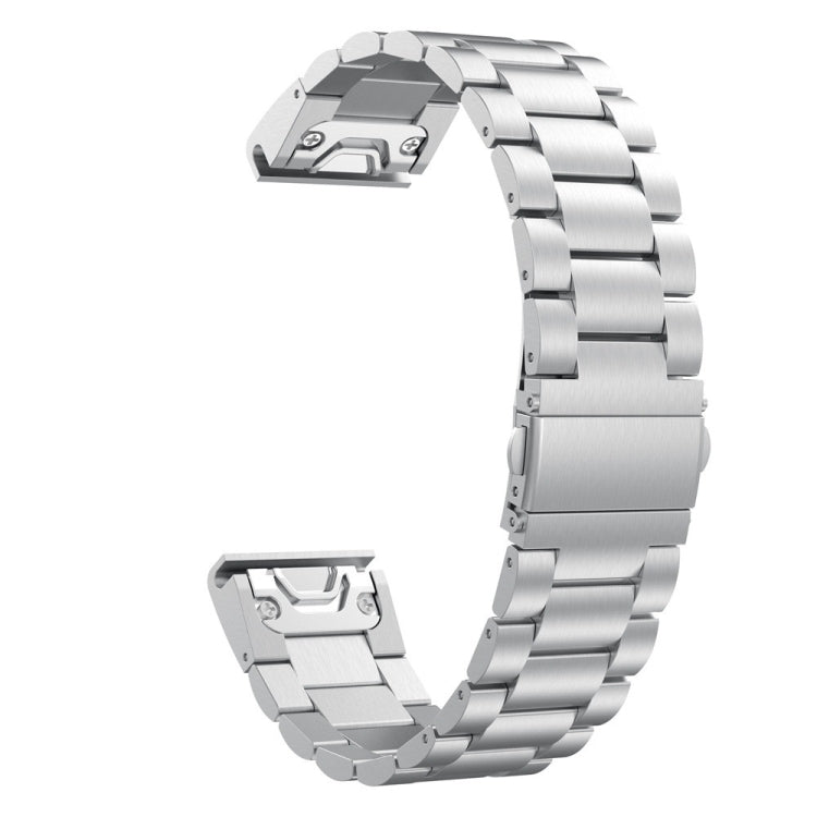 For Garmin Fenix 5S Three-Bead Stainless Steel Metal Watch Band（Silver）, Size:20MM - Watch Bands by buy2fix | Online Shopping UK | buy2fix