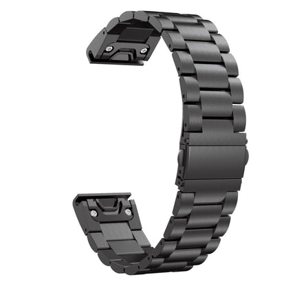 For Garmin Fenix 5 Three-Bead Stainless Steel Metal Watch Band, Size:22MM(Black) - Watch Bands by buy2fix | Online Shopping UK | buy2fix