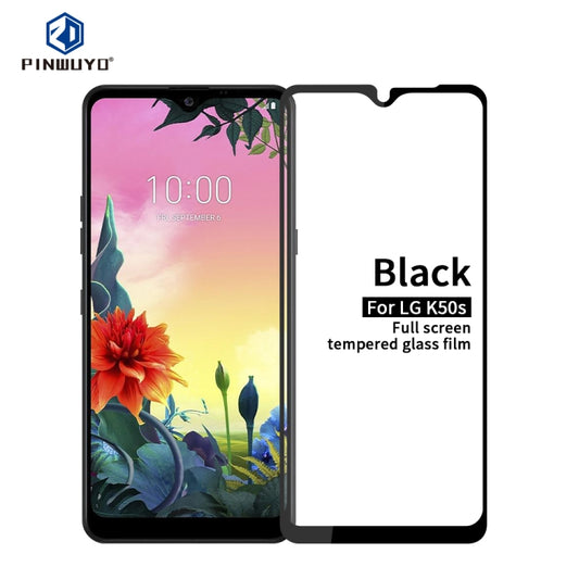 For LG K50s PINWUYO 9H 2.5D Full Screen Tempered Glass Film(Black) - LG Tempered Glass by PINWUYO | Online Shopping UK | buy2fix