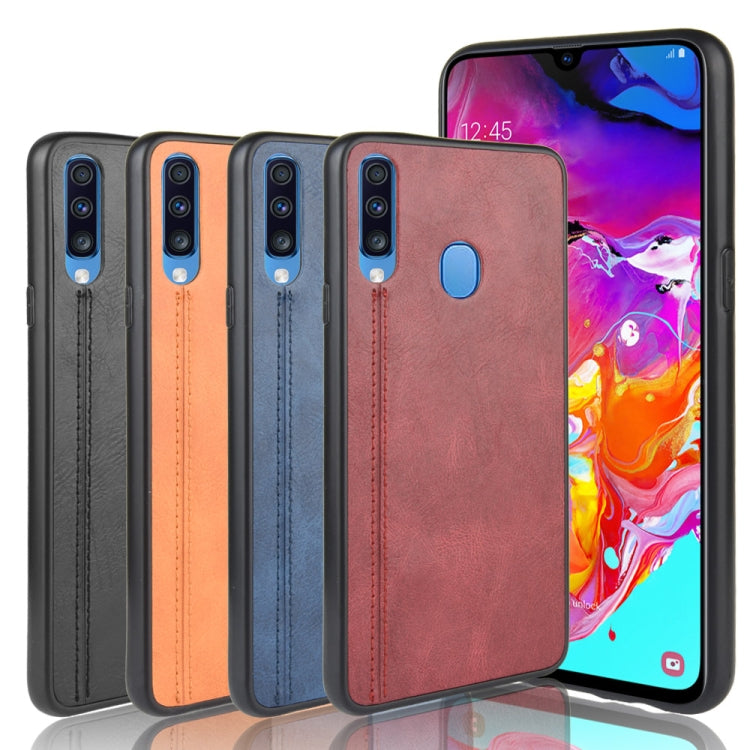 For Galaxy A20s Shockproof Sewing Cow Pattern Skin PC + PU + TPU Case(Black) by buy2fix