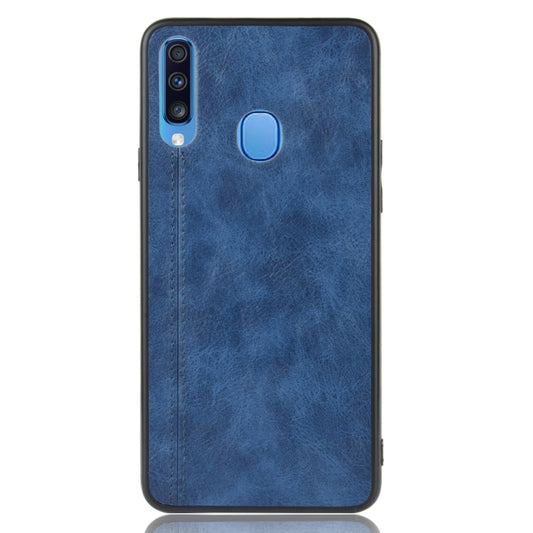 For Galaxy A20s Shockproof Sewing Cow Pattern Skin PC + PU + TPU Case(Blue) by buy2fix