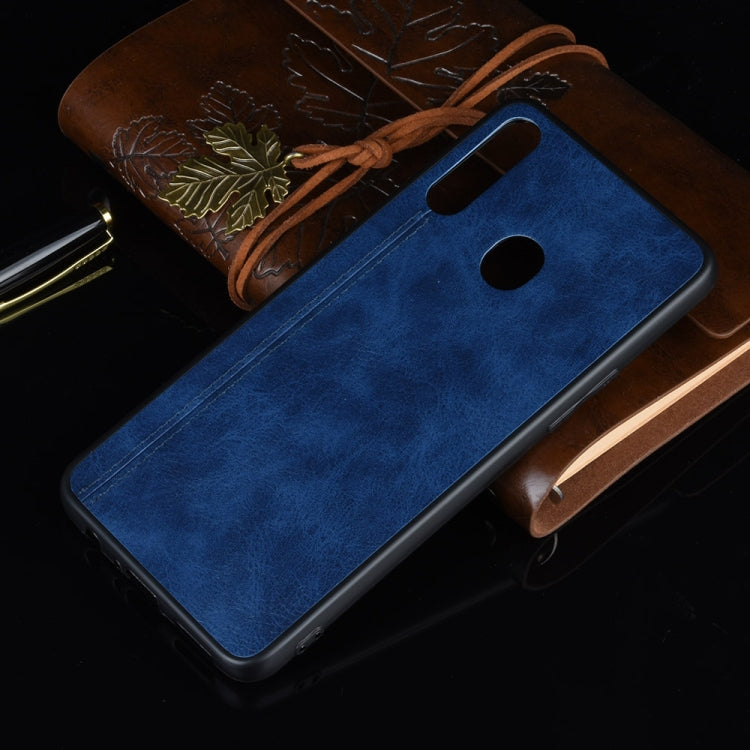 For Galaxy A20s Shockproof Sewing Cow Pattern Skin PC + PU + TPU Case(Blue) by buy2fix