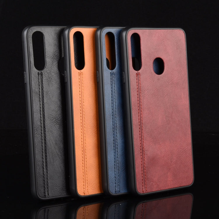 For Galaxy A20s Shockproof Sewing Cow Pattern Skin PC + PU + TPU Case(Blue) by buy2fix