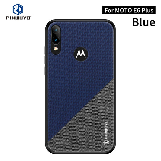For  Motorola Moto E6 Plus PINWUYO Rong Series  Shockproof PC + TPU+ Chemical Fiber Cloth Protective Cover(Blue) - Motorola Cases by PINWUYO | Online Shopping UK | buy2fix