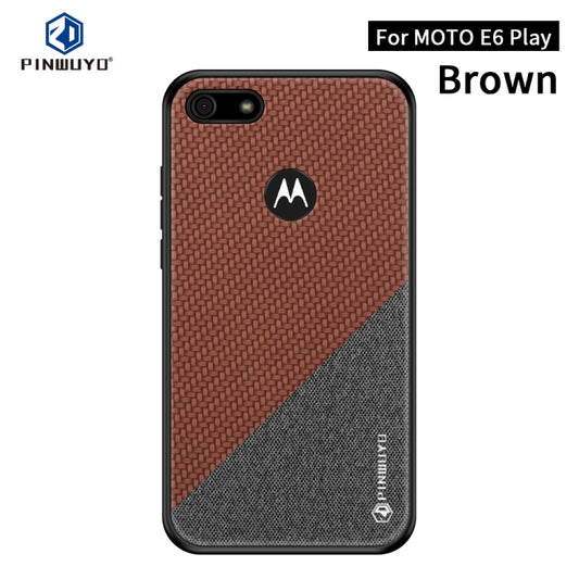 For  Motorola Moto E6 Play PINWUYO Rong Series  Shockproof PC + TPU+ Chemical Fiber Cloth Protective Cover(Brown) - Motorola Cases by PINWUYO | Online Shopping UK | buy2fix