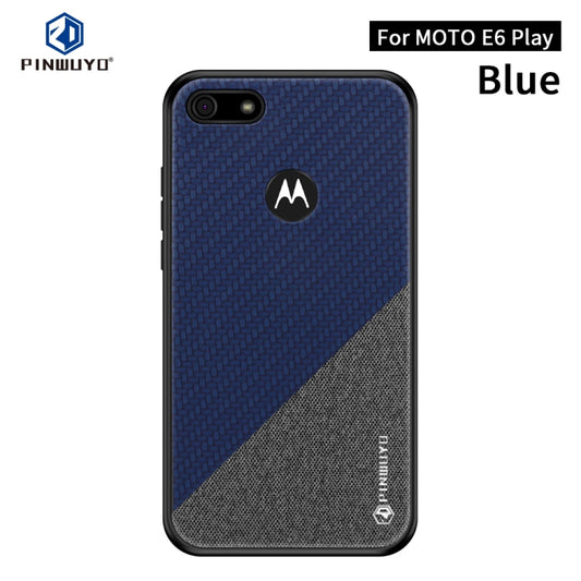 For  Motorola Moto E6 Play PINWUYO Rong Series  Shockproof PC + TPU+ Chemical Fiber Cloth Protective Cover(Blue) - Motorola Cases by PINWUYO | Online Shopping UK | buy2fix