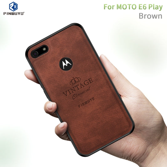 For  Motorola Moto E6 Play PINWUYO Zun Series PC + TPU + Skin Waterproof And Anti-fall All-inclusive Protective Shell(Brown) - Motorola Cases by PINWUYO | Online Shopping UK | buy2fix