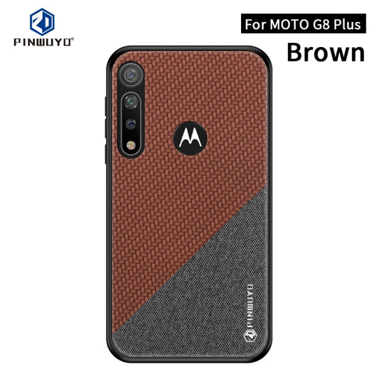 For MOTO G8 Plus PINWUYO Rong Series  Shockproof PC + TPU+ Chemical Fiber Cloth Protective Cover(Brown) - Motorola Cases by PINWUYO | Online Shopping UK | buy2fix