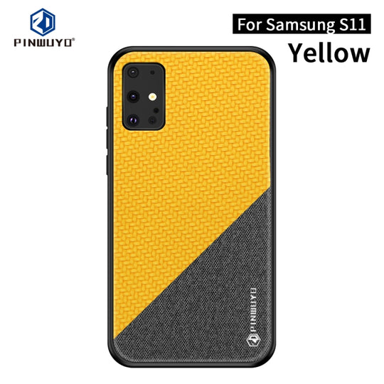 For Galaxy S20+ PINWUYO Rong Series  Shockproof PC + TPU+ Chemical Fiber Cloth Protective Cover(Yellow)
