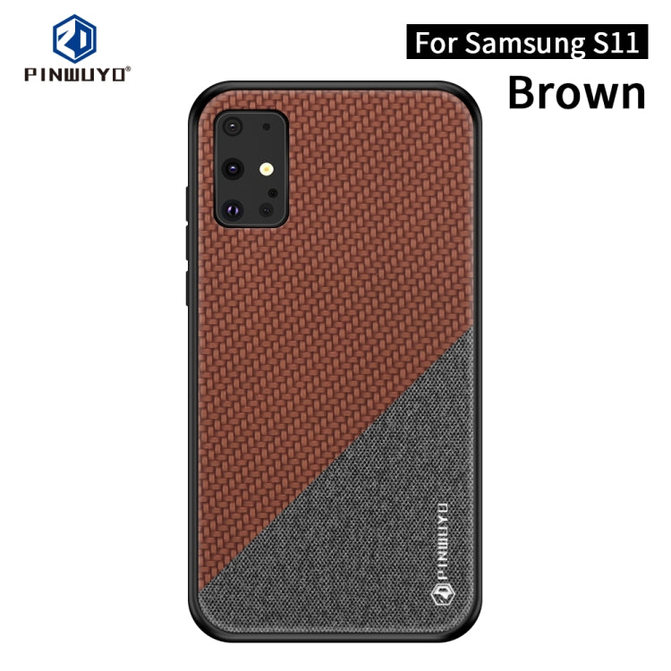 For Galaxy S20+ PINWUYO Rong Series  Shockproof PC + TPU+ Chemical Fiber Cloth Protective Cover(Brown) - Galaxy Phone Cases by PINWUYO | Online Shopping UK | buy2fix