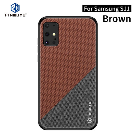 For Galaxy S20+ PINWUYO Rong Series  Shockproof PC + TPU+ Chemical Fiber Cloth Protective Cover(Brown) - Galaxy Phone Cases by PINWUYO | Online Shopping UK | buy2fix