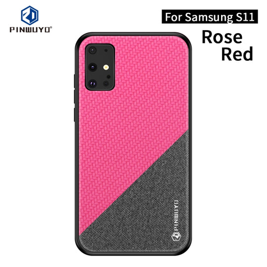 For Galaxy S20+ PINWUYO Rong Series  Shockproof PC + TPU+ Chemical Fiber Cloth Protective Cover(Red)