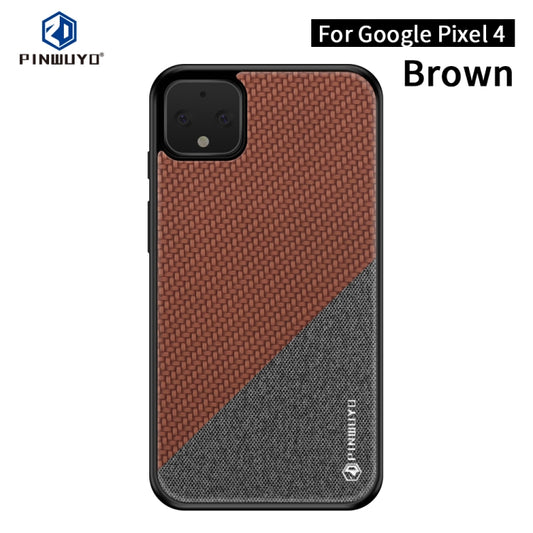 For Google Pixel4 PINWUYO Rong Series  Shockproof PC + TPU+ Chemical Fiber Cloth Protective Cover(Brown) - Google Cases by PINWUYO | Online Shopping UK | buy2fix