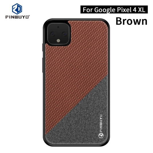 For Google Pixel4 XL PINWUYO Rong Series  Shockproof PC + TPU+ Chemical Fiber Cloth Protective Cover(Brown) - Google Cases by PINWUYO | Online Shopping UK | buy2fix
