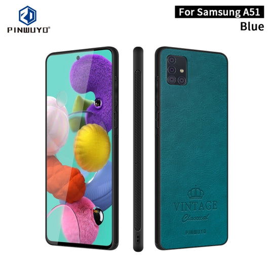 For Galaxy A51 / M40s PINWUYO Pin Rui Series Classical Leather Texture PC + TPU Waterproof  Anti-fall All-inclusive Protective Case Shell(Blue) - Galaxy Phone Cases by PINWUYO | Online Shopping UK | buy2fix