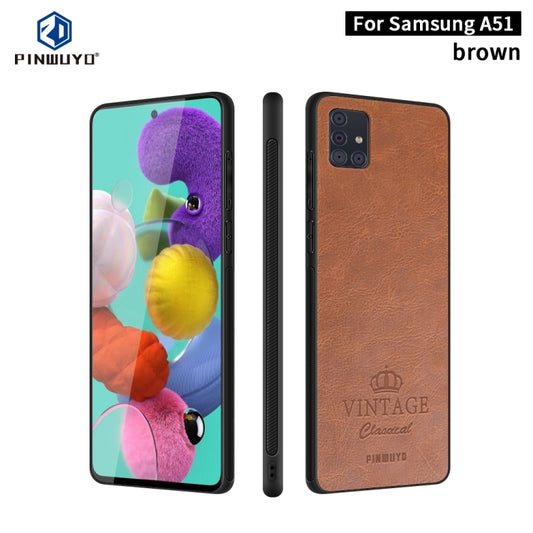 For Galaxy A51 / M40s PINWUYO Pin Rui Series Classical Leather Texture PC + TPU Waterproof  Anti-fall All-inclusive Protective Case Shell(Brown) - Galaxy Phone Cases by PINWUYO | Online Shopping UK | buy2fix